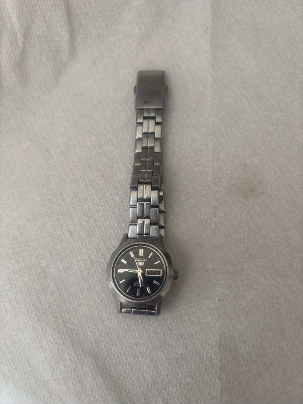 Seiko Silver Stainless Steel Watch with Black Dial